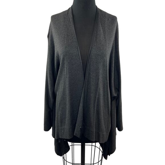 Cut 25 Open Front Cardigan Sweater Gray Leather Accents Long Sleeve Size 4 - Picture 1 of 9